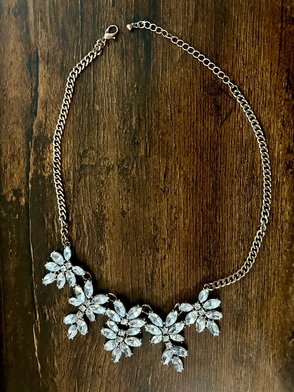 Silver Floral Crystal Statement Necklace